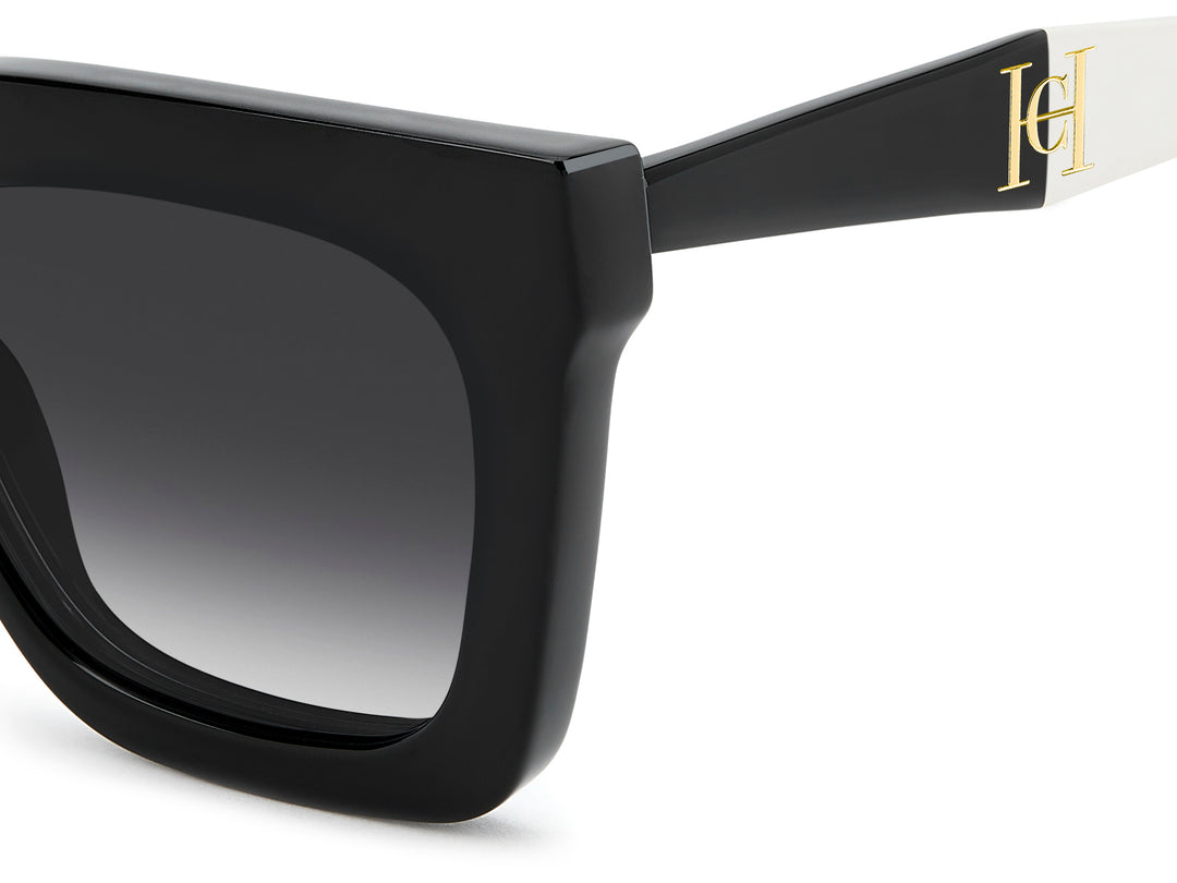 CAROLINA HERRERA HER 0376/C negro y blanco, detalle del logotipo y la bisagra 