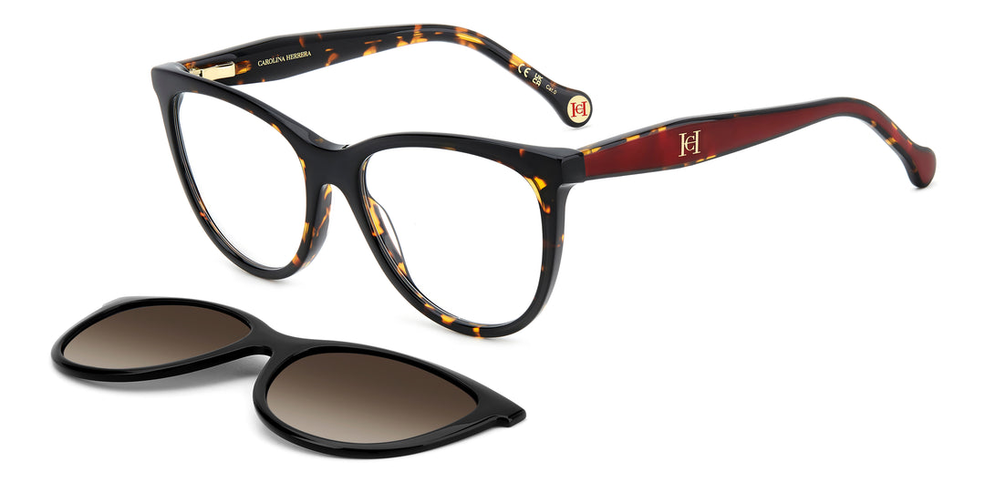 CAROLINA HERRERA HER 0259/CS havana, vista principal de tres cuartos con clip solar separado #color_086