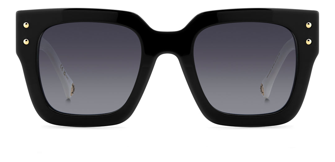 CAROLINA HERRERA HE0255/S negro y blanco, vista frontal con varillas abiertas 