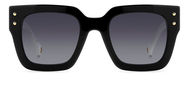 CAROLINA HERRERA HE0255/S negro y blanco, vista frontal con varillas abiertas 