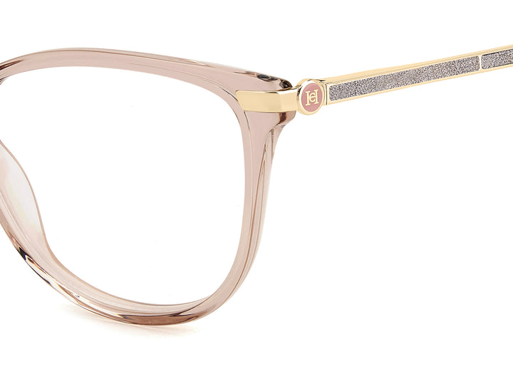 CAROLINA HERRERA HE0263 rosa, detalle del logotipo y la bisagra 