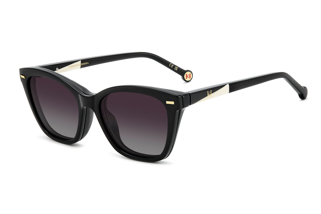 CAROLINA HERRERA HER 0334/C negro, vista de tres cuartos con clip colocado 
