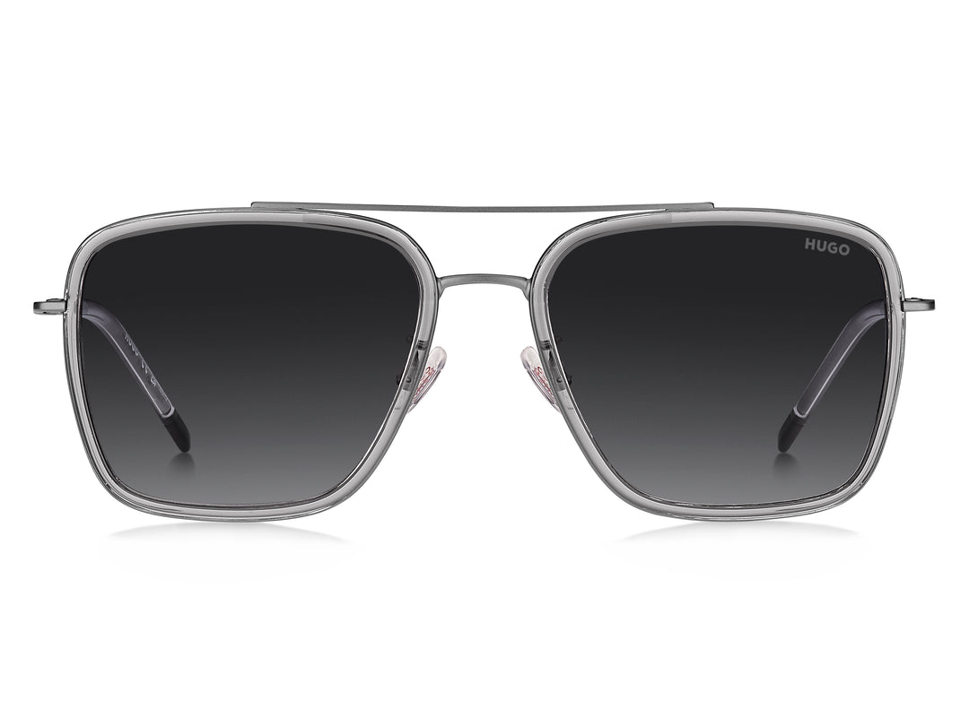 HUGO HG 1404/G/S gris transparente, vista frontal con varillas abiertas 