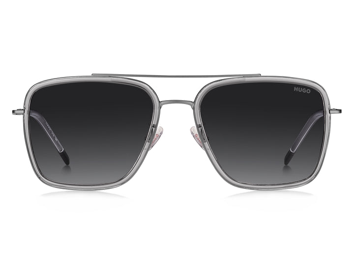 HUGO HG 1404/G/S gris transparente, vista frontal con varillas abiertas 