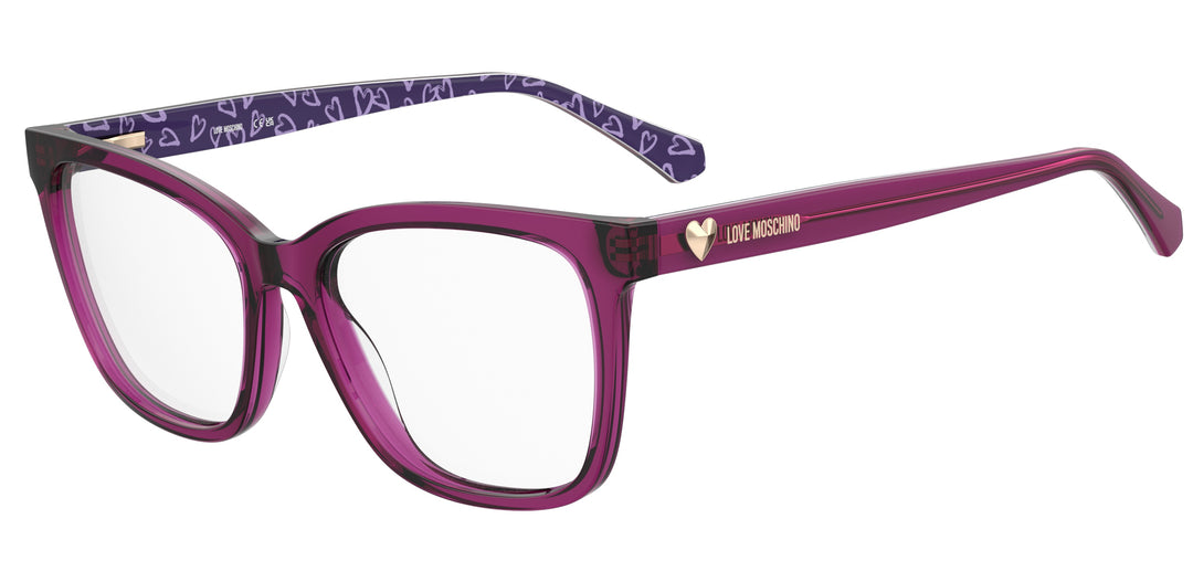 LOVE MOSCHINO MOL638 violeta con varillas estampadas, vista principal de tres cuartos 