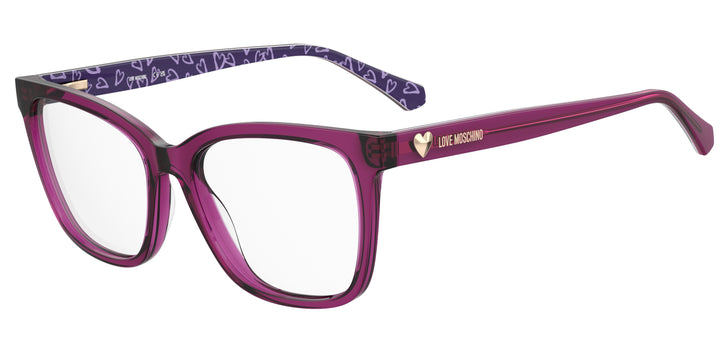 LOVE MOSCHINO MOL638 violeta con varillas estampadas, vista principal de tres cuartos 