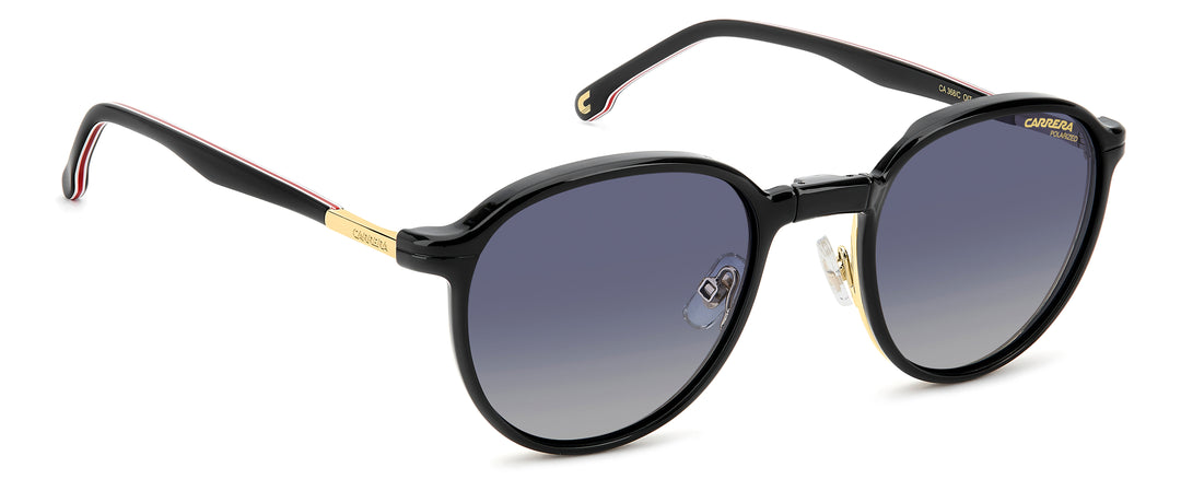 CARRERA CA 368/C negro y rojo, ángulo alternativo con clip solar montado 