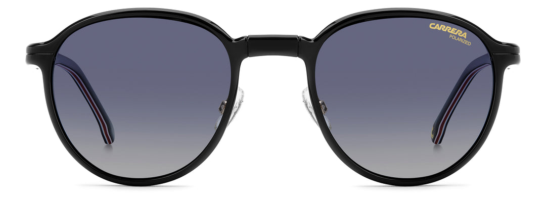 CARRERA CA 368/C negro y rojo, vista frontal con clip solar montado 