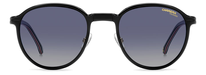 CARRERA CA 368/C negro y rojo, vista frontal con clip solar montado 