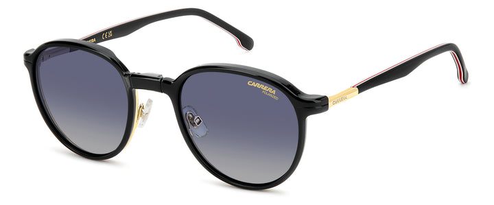 CARRERA CA 368/C negro y rojo, vista de tres cuartos con clip solar montado 
