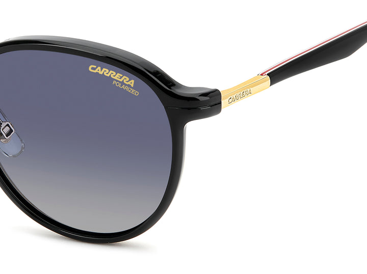 CARRERA CA 368/C negro y rojo, detalle del logotipo y la bisagra 
