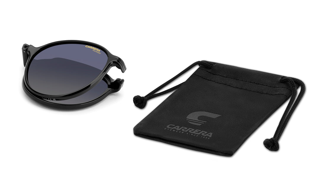CARRERA CA 368/C negro y rojo, clip solar plegado junto a su funda 