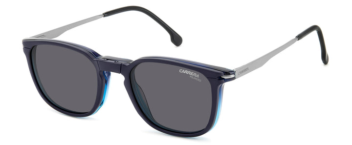 CARRERA CA 332/CS azul, vista de tres cuartos con clip solar montado 