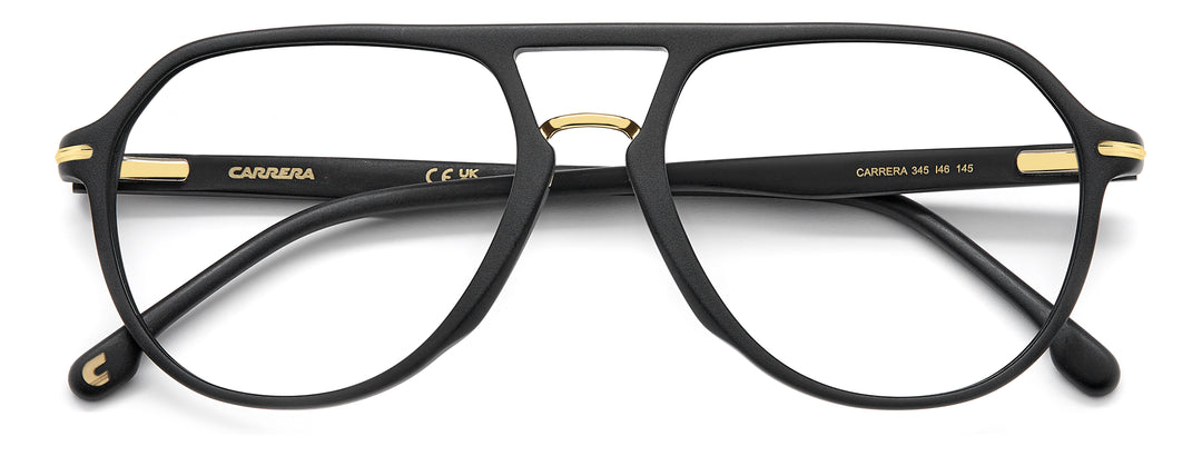 CARRERA CA345 negro mate y dorado, vista frontal con varillas plegadas 