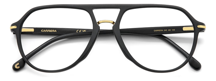 CARRERA CA345 negro mate y dorado, vista frontal con varillas plegadas 