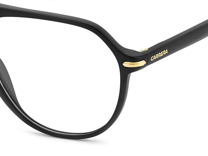 CARRERA CA345 negro mate y dorado, detalle del logotipo y la bisagra 