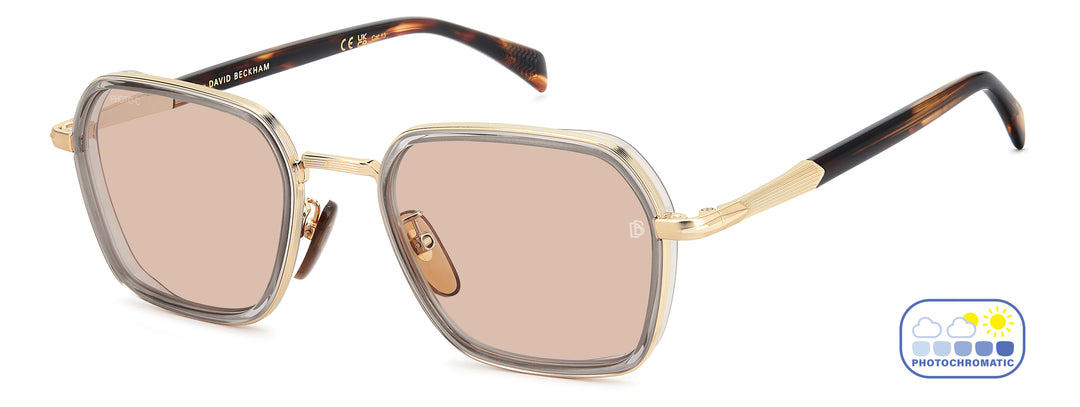 DAVID BECKHAM DB 1194/G/S dorado y gris, vista principal de tres cuartos con lentes en estado claro #color_2f7