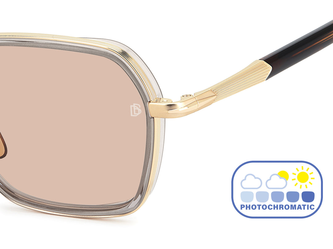 DAVID BECKHAM DB 1194/G/S dorado y gris, detalle del logotipo y la bisagra 