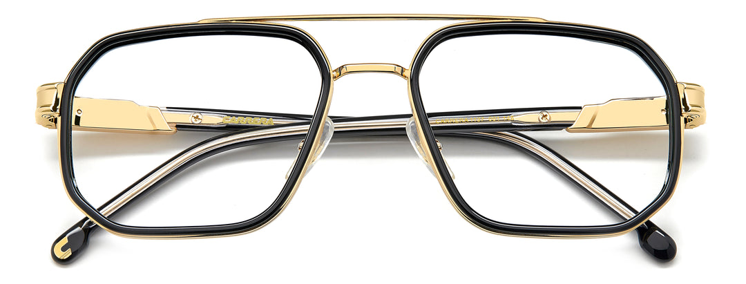 CARRERA CA1137 negro y dorado, vista frontal con varillas plegadas 