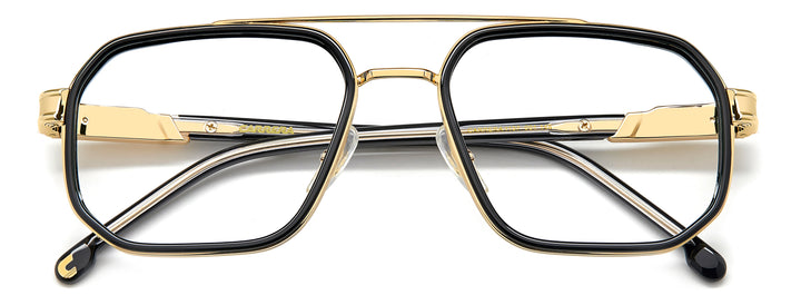 CARRERA CA1137 negro y dorado, vista frontal con varillas plegadas 