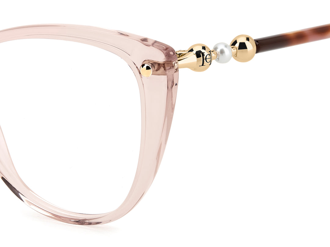 CAROLINA HERRERA HE0319 rosa, detalle del logotipo y la bisagra 