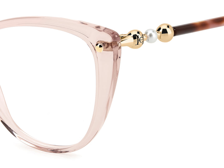 CAROLINA HERRERA HE0319 rosa, detalle del logotipo y la bisagra 