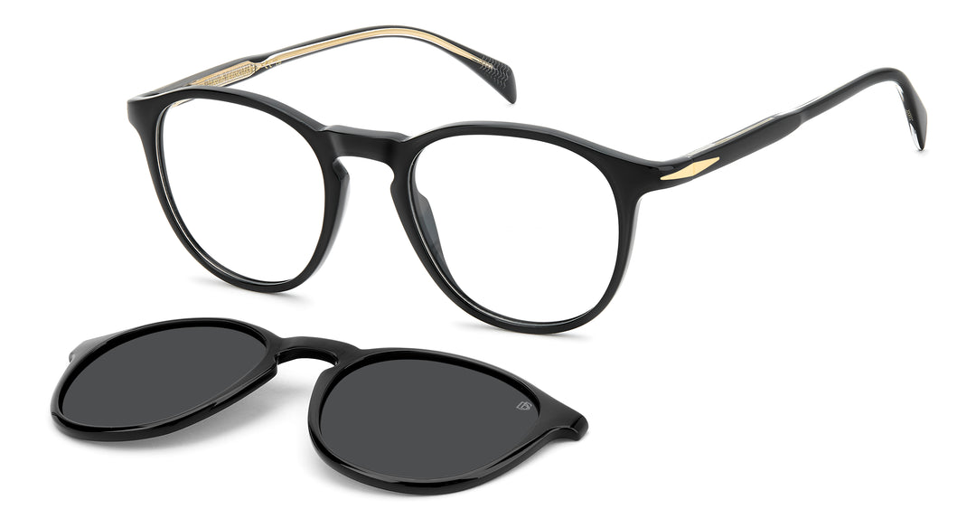 DAVID BECKHAM DB 1018/C negro y dorado, vista principal de tres cuartos con clip solar separado 