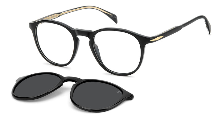 DAVID BECKHAM DB 1018/C negro y dorado, vista principal de tres cuartos con clip solar separado 