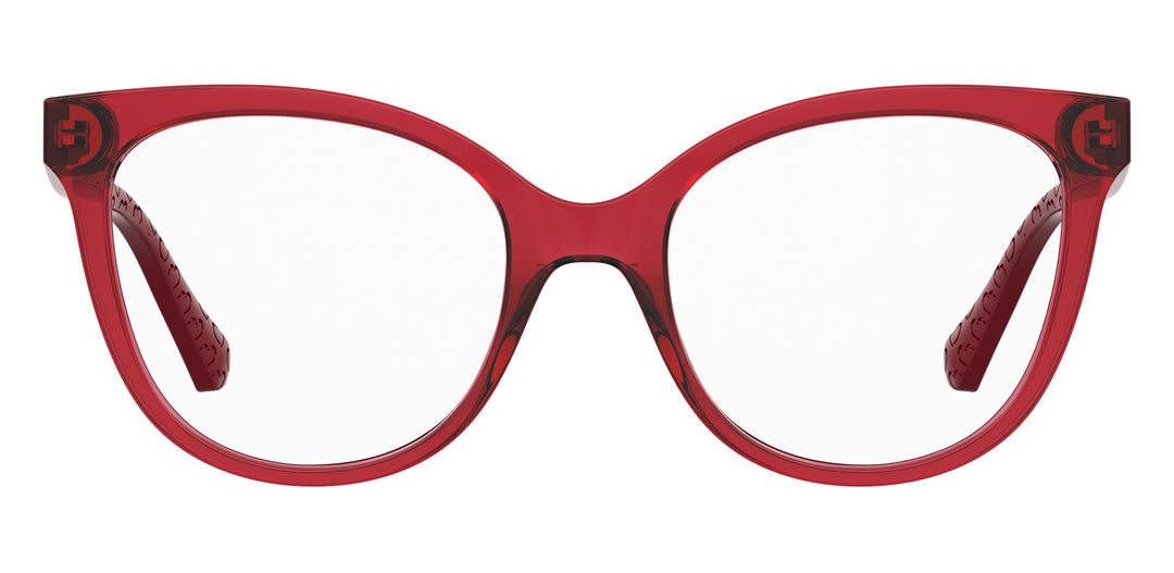 LOVE MOSCHINO MOL635 rojo, vista frontal con varillas abiertas 