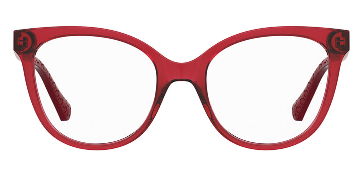 LOVE MOSCHINO MOL635 rojo, vista frontal con varillas abiertas 