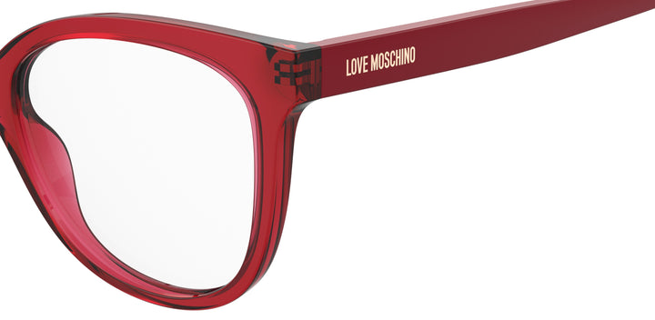 LOVE MOSCHINO MOL635 rojo, detalle del logotipo y la bisagra 