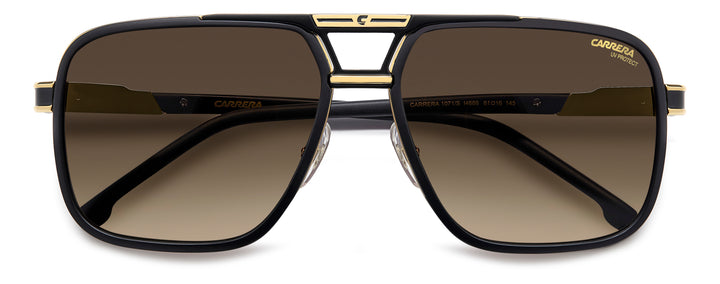 CARRERA CA1071/S negro mate y dorado, vista frontal con varillas plegadas 