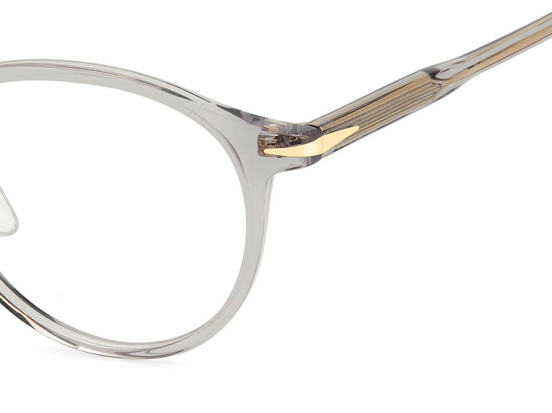 DAVID BECKHAM DB 1205/G gris transparente, detalle del logotipo y la bisagra 