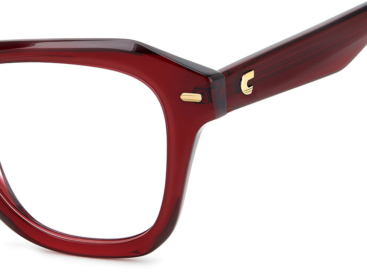 CARRERA 3079 burdeos, detalle del logotipo y la bisagra 