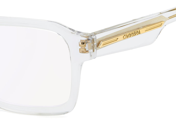 CARRERA VICTORY C 24 transparente y dorado, detalle del logotipo y la bisagra 