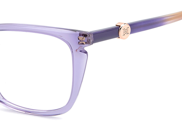CAROLINA HERRERA HER 0387 lila, detalle del logotipo y la bisagra 