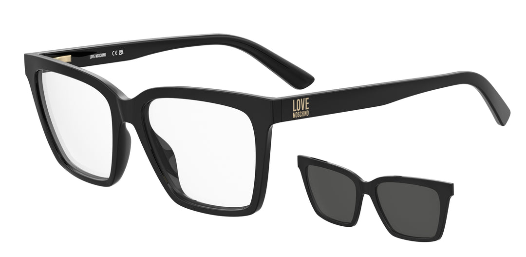 LOVE MOSCHINO MOL661/C negro, vista principal de tres cuartos con clip solar separado 