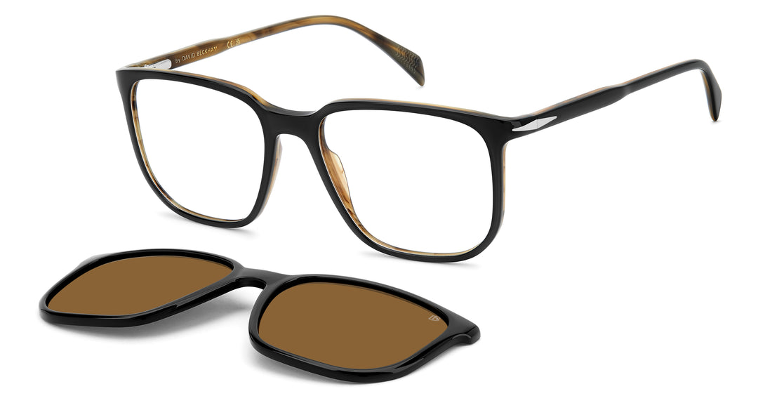 DAVID BECKHAM DB 1210/C negro y beige veteado, vista principal de tres cuartos con clip separado 