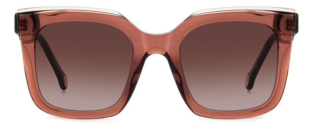 CAROLINA HERRERA HE0249/G/S marrón claro, vista frontal con varillas abiertas 