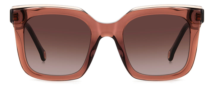 CAROLINA HERRERA HE0249/G/S marrón claro, vista frontal con varillas abiertas 