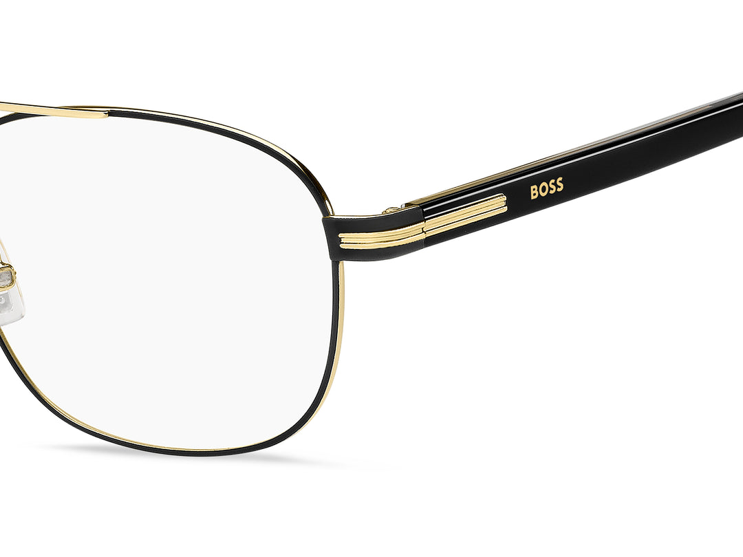 BOSS 1756 negro mate y dorado, detalle del logotipo y la bisagra 