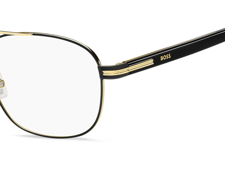 BOSS 1756 negro mate y dorado, detalle del logotipo y la bisagra 