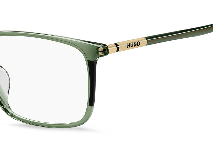 HUGO HG1349/G verde, detalle del logotipo y la bisagra 