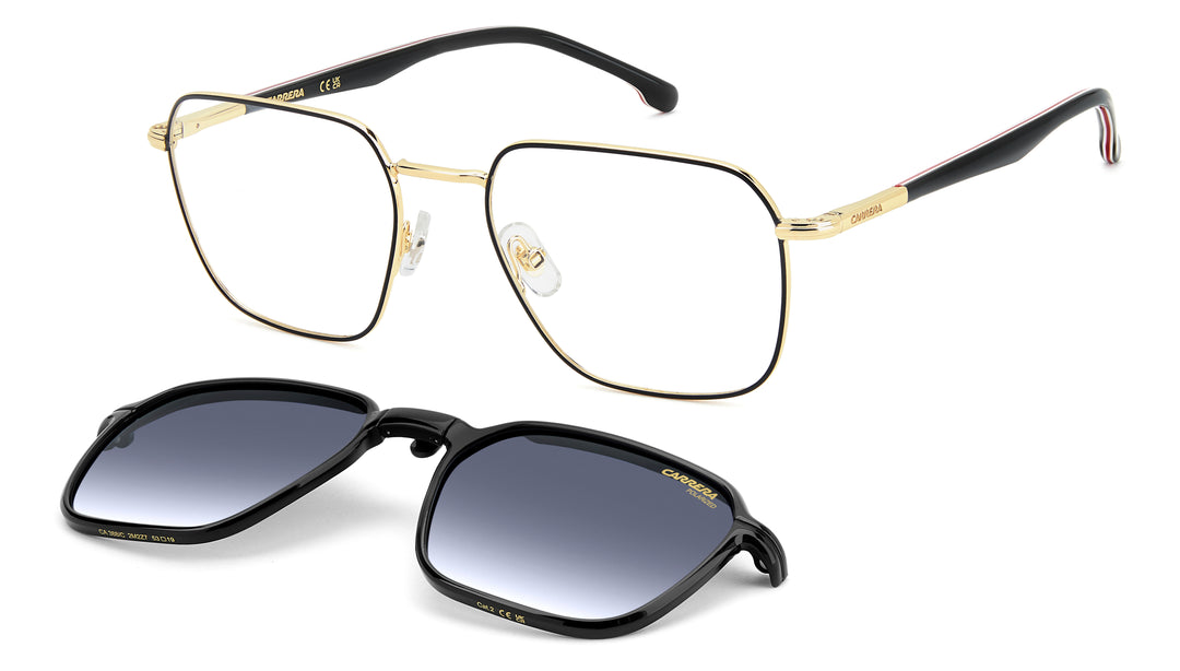 CARRERA CA 388/C negro y dorado, vista principal de tres cuartos con clip separado 
