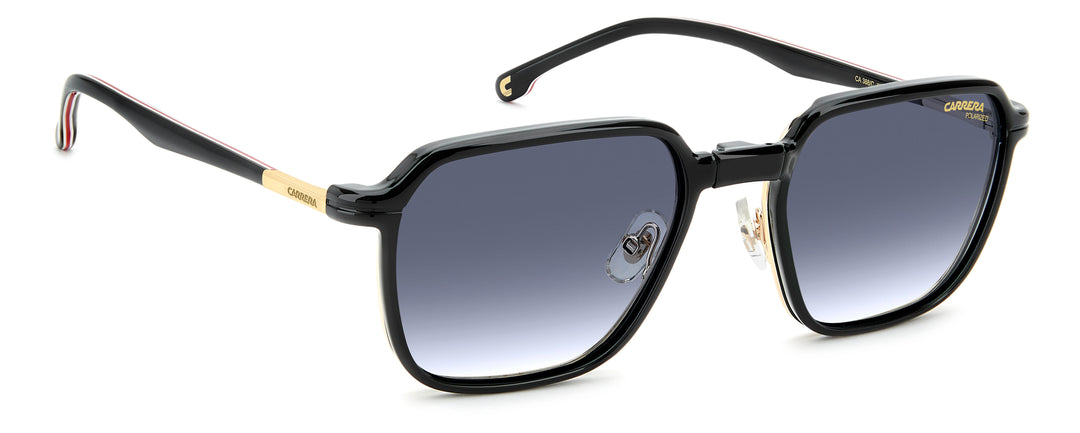 CARRERA CA 388/C negro y dorado, ángulo alternativo de tres cuartos con clip colocado 