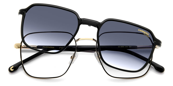 CARRERA CA 388/C negro y dorado, vista frontal con clip levantado 