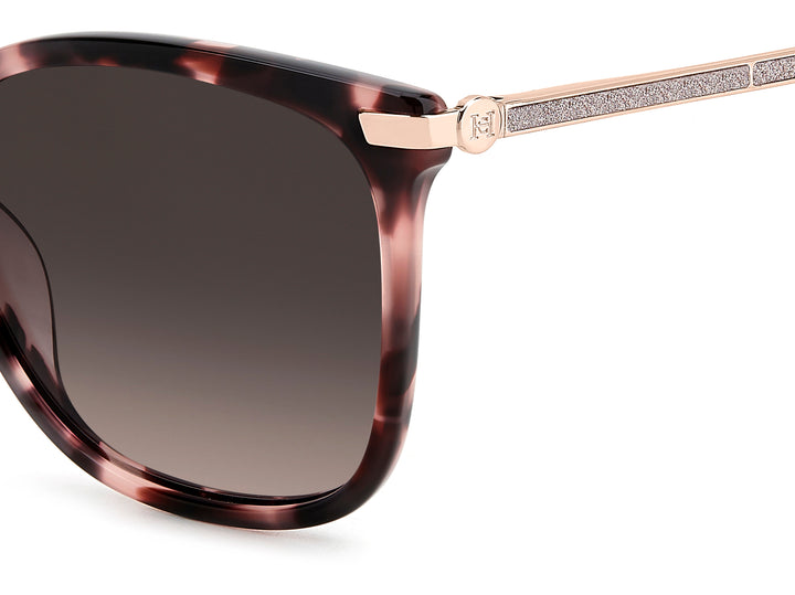 CAROLINA HERRERA HE0261/G/S havana rosa, detalle del logotipo y la bisagra 