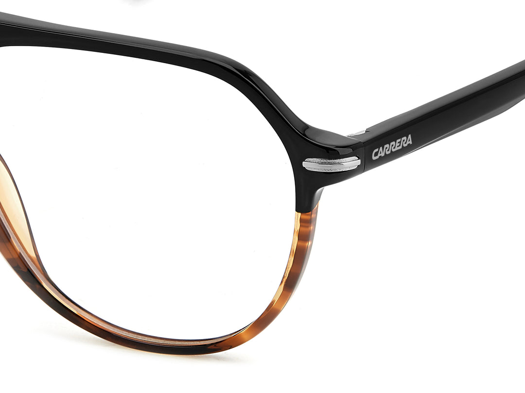CARRERA CA345 negro y café, detalle del logotipo y la bisagra 