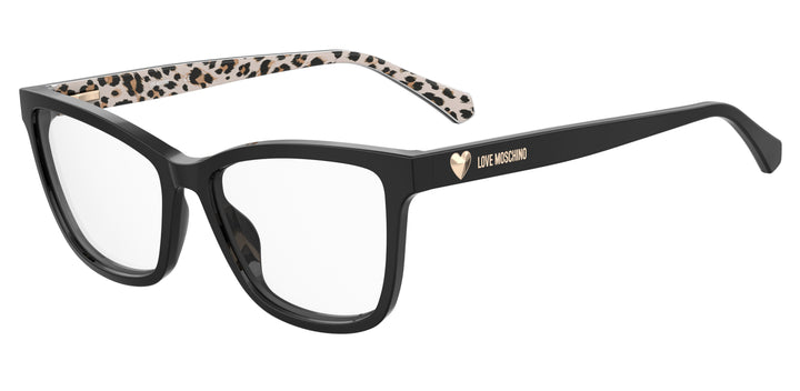 LOVE MOSCHINO MOL632 negro con varillas estampadas, vista principal de tres cuartos 