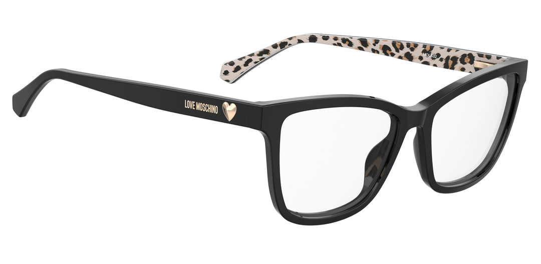 LOVE MOSCHINO MOL632 negro con varillas estampadas, ángulo alternativo de tres cuartos 